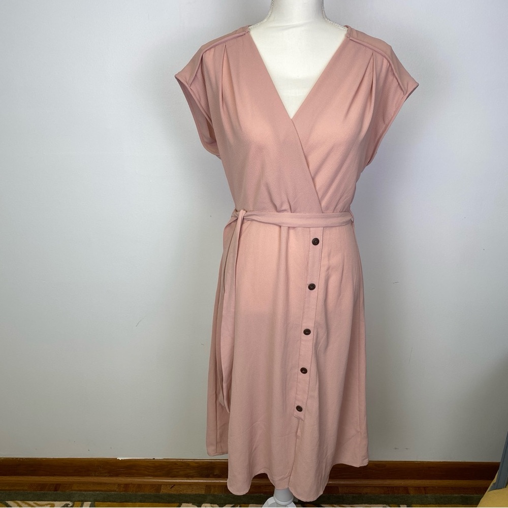 Monteau Pink Short Sleeve Midi Dress Large